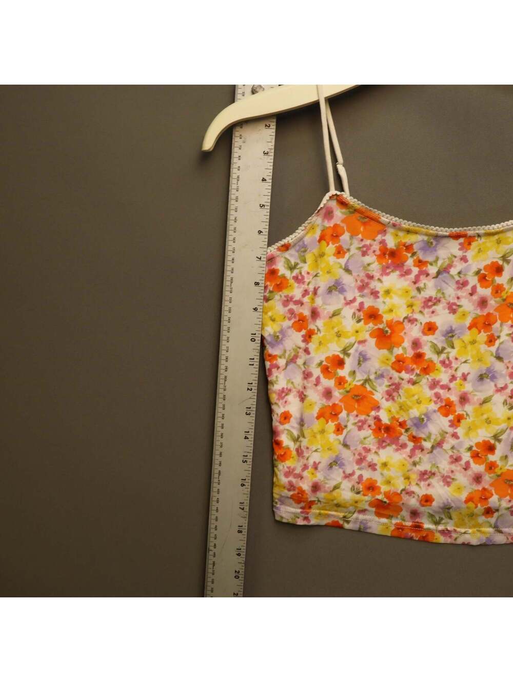Forever 21 Floral Cami Crop Top Large Orange Yellow Floral Lace Trim Cami